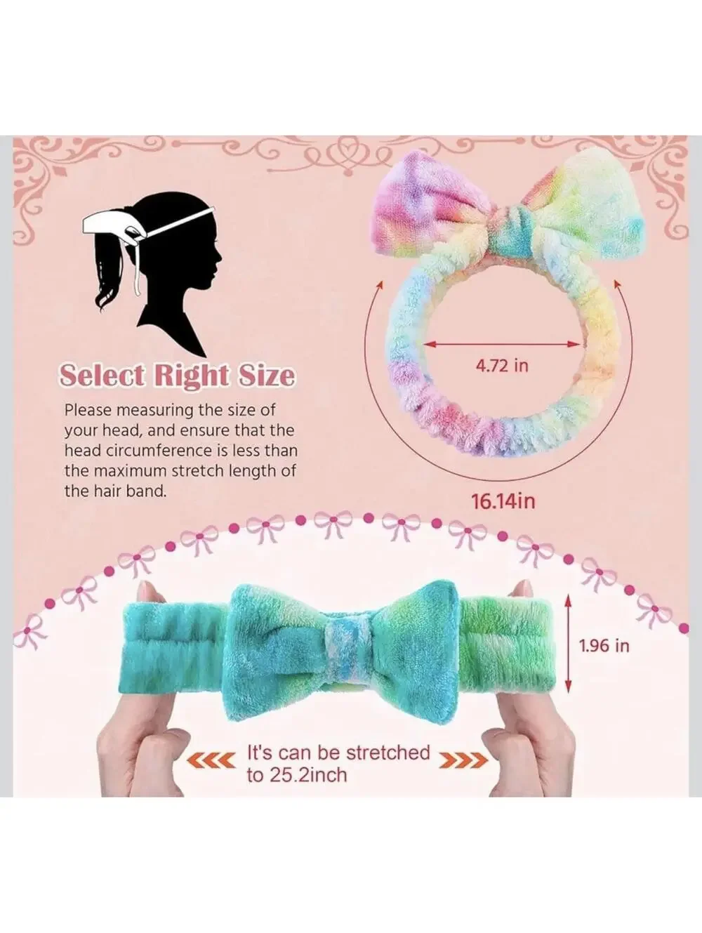 3pc Spa Headband Set Plush Bow Soft Elastic Makeup Wash Face Pinks Purple New